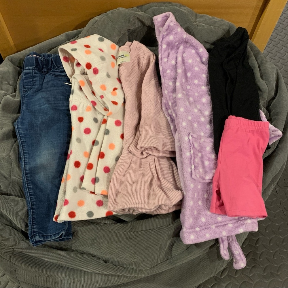Winter Clothing Lot Girls Size 2T Jeans Hoodie Dress Bathrobe Long Sleeve Shirt
